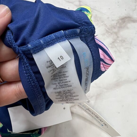 Bleu by Rod Beattie Sarong Hipster Bikini Bottoms Size 10 Blue Jungle Floral New - Picture 4 of 5